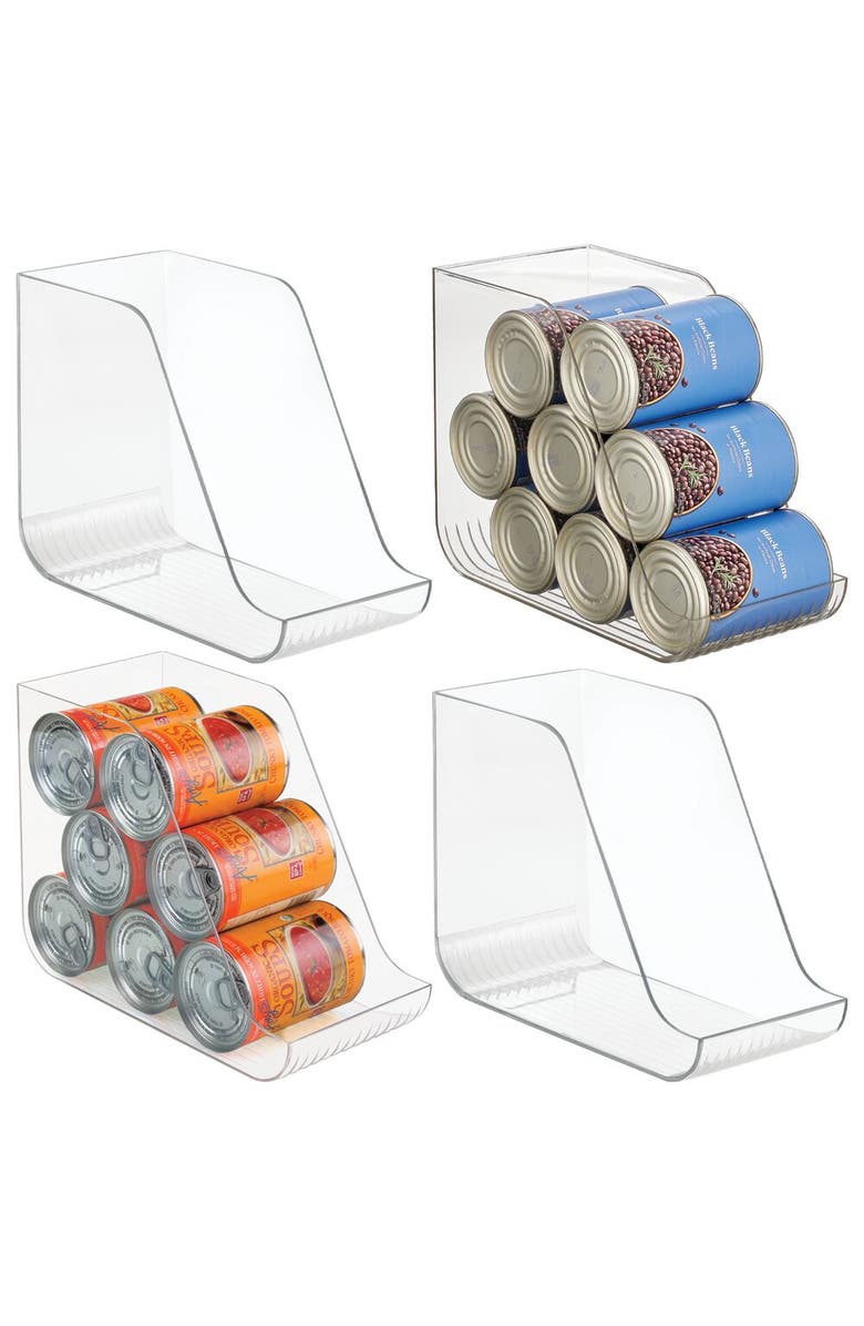 mDesign Plastic Kitchen Storage Organizer Bins for Pantry, Fridge, or Freezer Organization - Cabinet Organizer Holder for Canned Food, Soup Can, Soda or Water Bottle, Ligne Collection, 4 Pack, Clear, Main, color, 