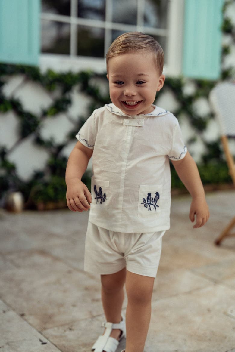 Sailor Embroidered Short Seeve Top and Shorts Set, Alternate, color, White