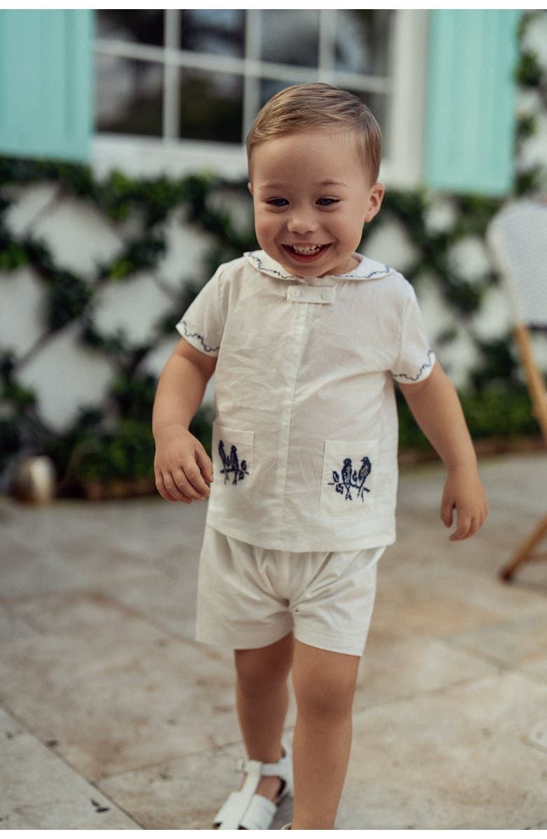 Space Grey Sailor Embroidered Short Seeve Top and Shorts Set, Alternate, color, White