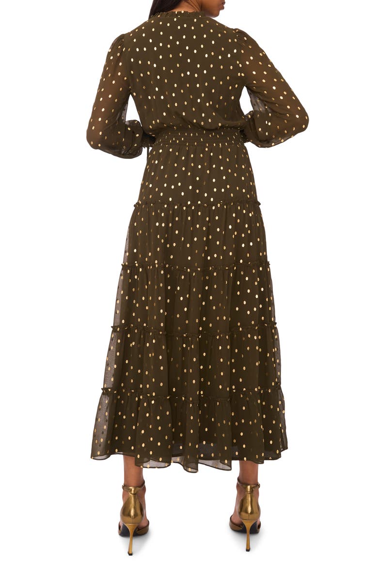 Tie Neck Long Sleeve Tiered Maxi Dress, Alternate, color, GREEN MOSS