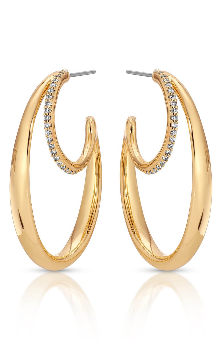Ettika Concentric Rings Pavé Hoop Earrings, Alternate, color, Gold