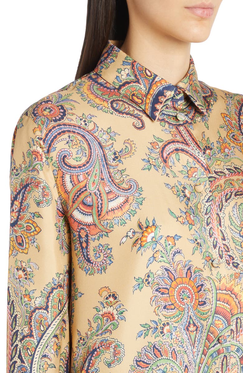 Etro Floral Paisley Silk Button-Up Shirt, Alternate, color,