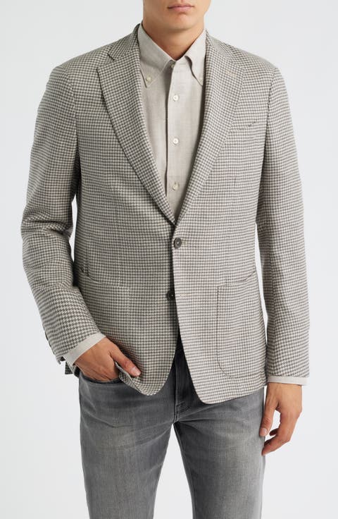 Houndstooth Stretch Wool & Linen Blend Sport Coat