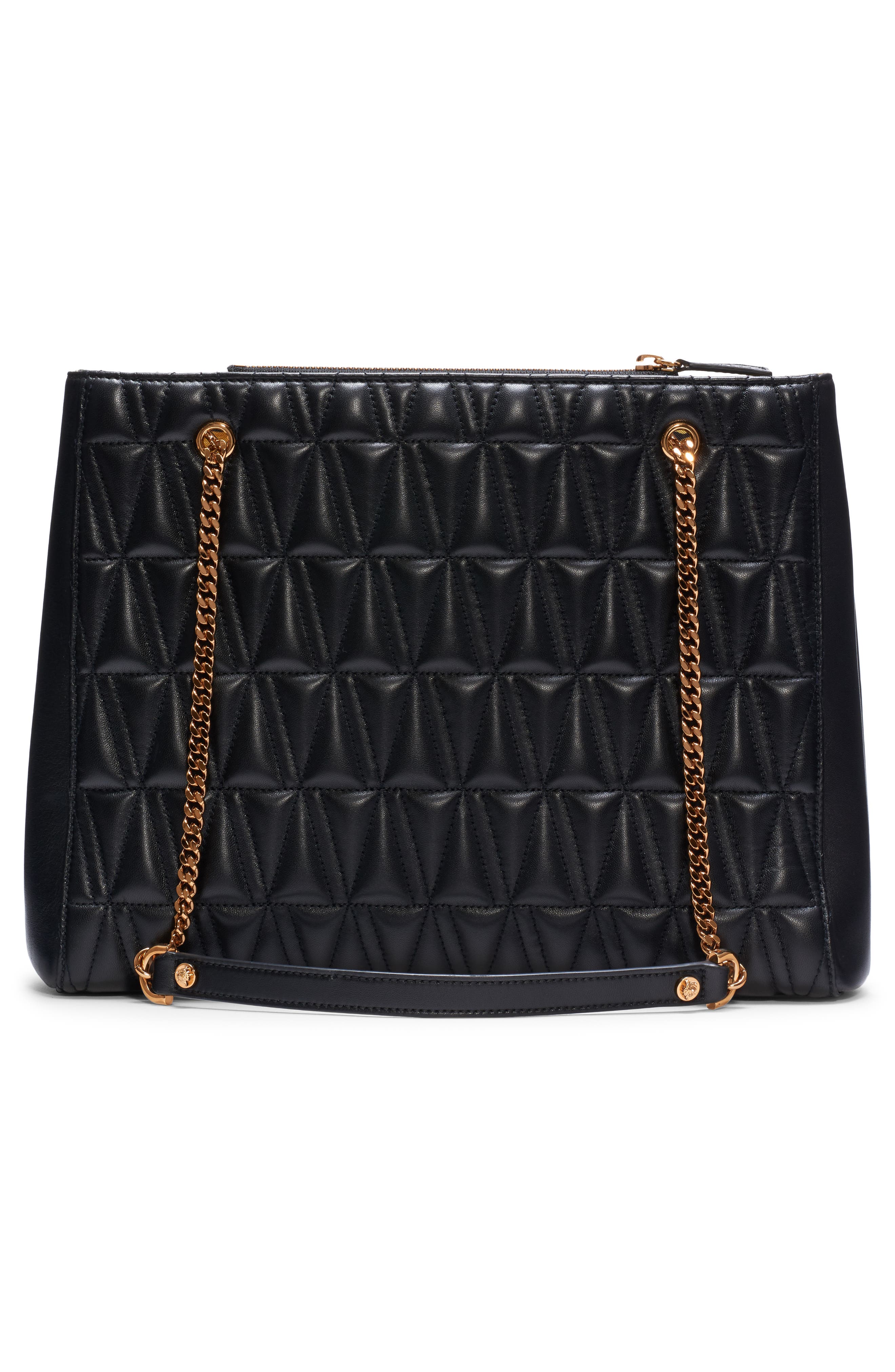 Versace Virtus Large Quilted Leather Tote, Alternate, color, 