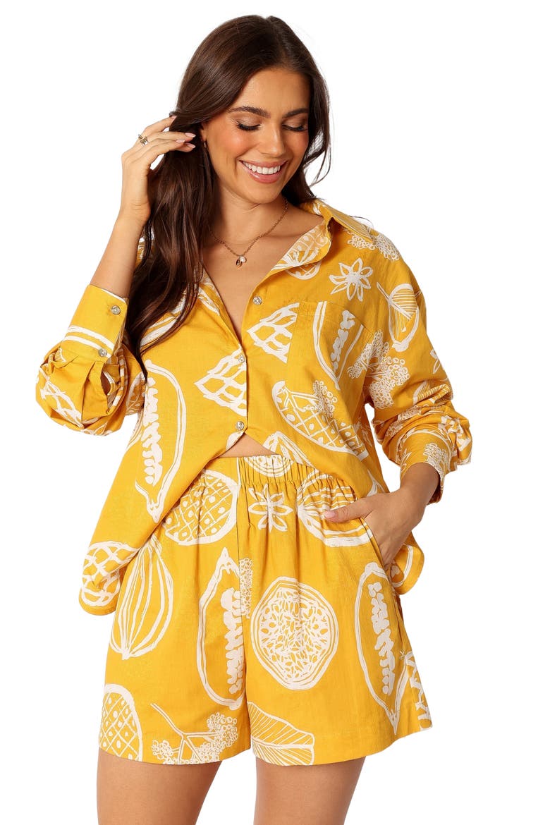 Bonnie Cotton & Linen Button-Up Shirt & Shorts Set, Alternate, color, YELLOW