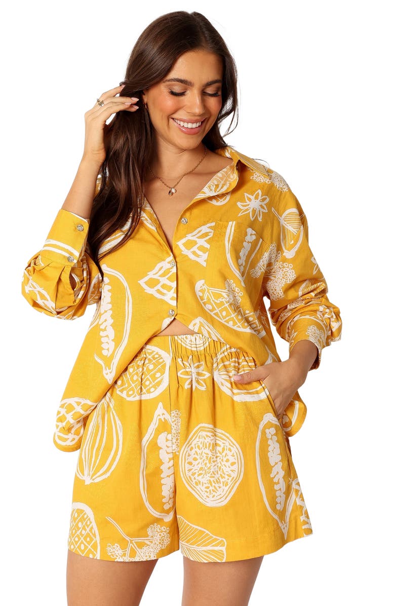 Petal & Pup Bonnie Cotton & Linen Button-Up Shirt & Shorts Set, Alternate, color, Yellow