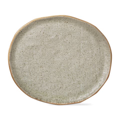 Speckle Texture Glaze Serving Platter Taupe Brown Porcelain
