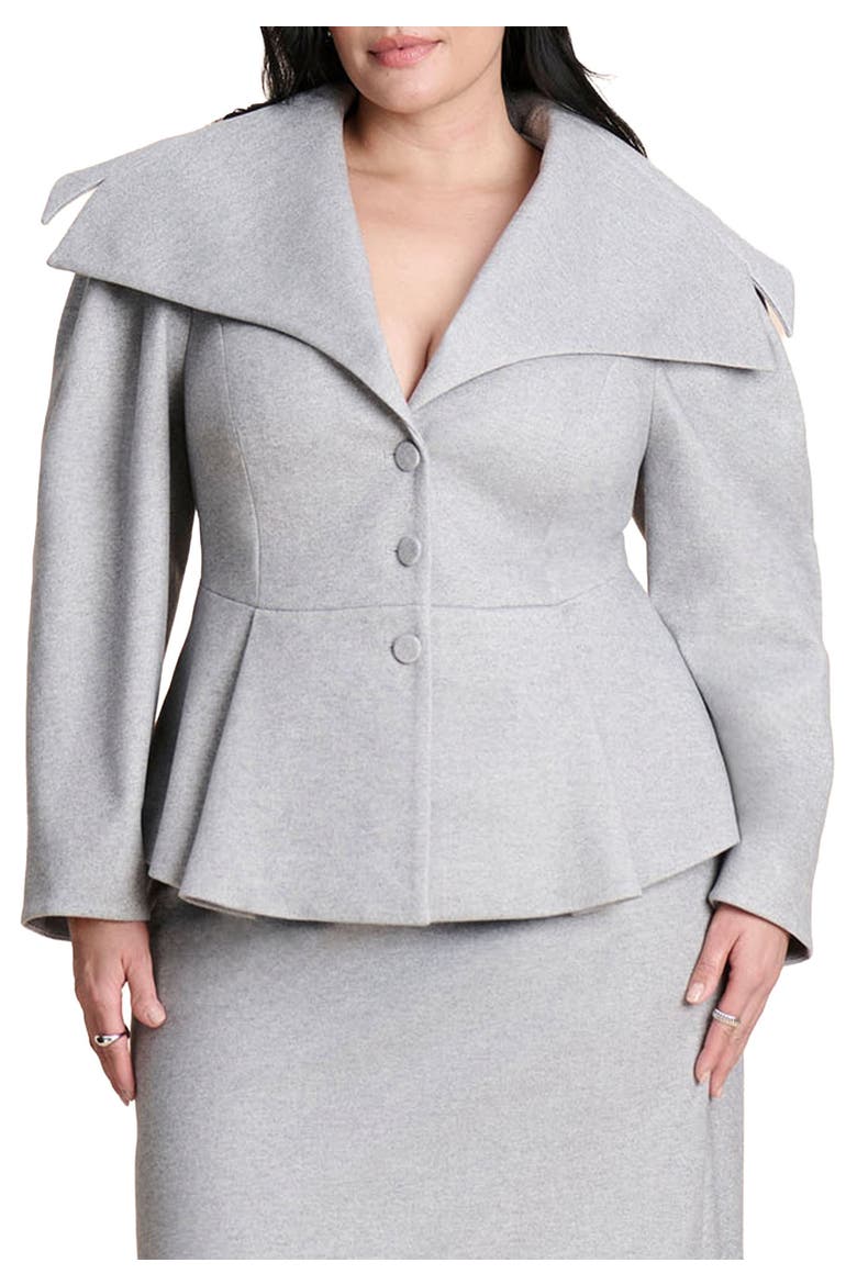 Wide Collar Peplum Heathered Jacket, Main, color, HEATHER GREY
