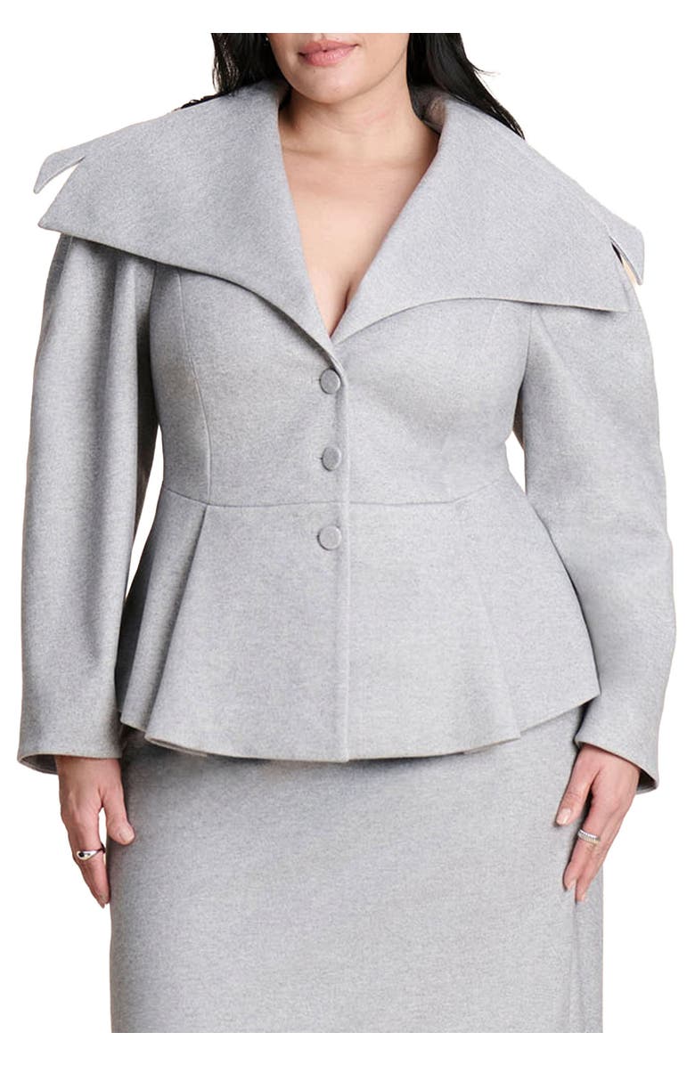 ELOQUII Wide Collar Peplum Heathered Jacket, Main, color, Heather Grey
