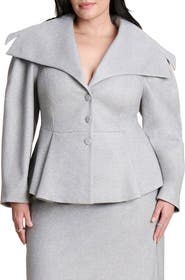 ELOQUII Wide Collar Peplum Heathered Jacket