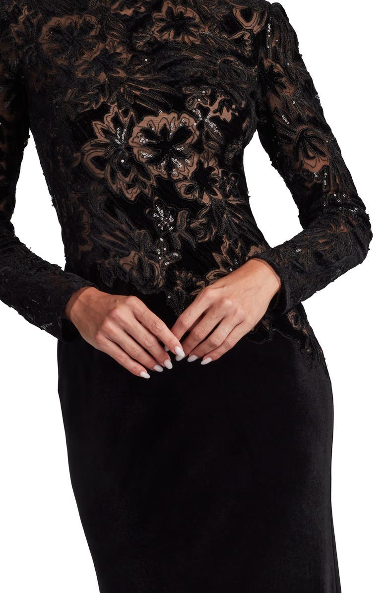 Tadashi Shoji Floral Sequin Long Sleeve Gown, Alternate, color, 