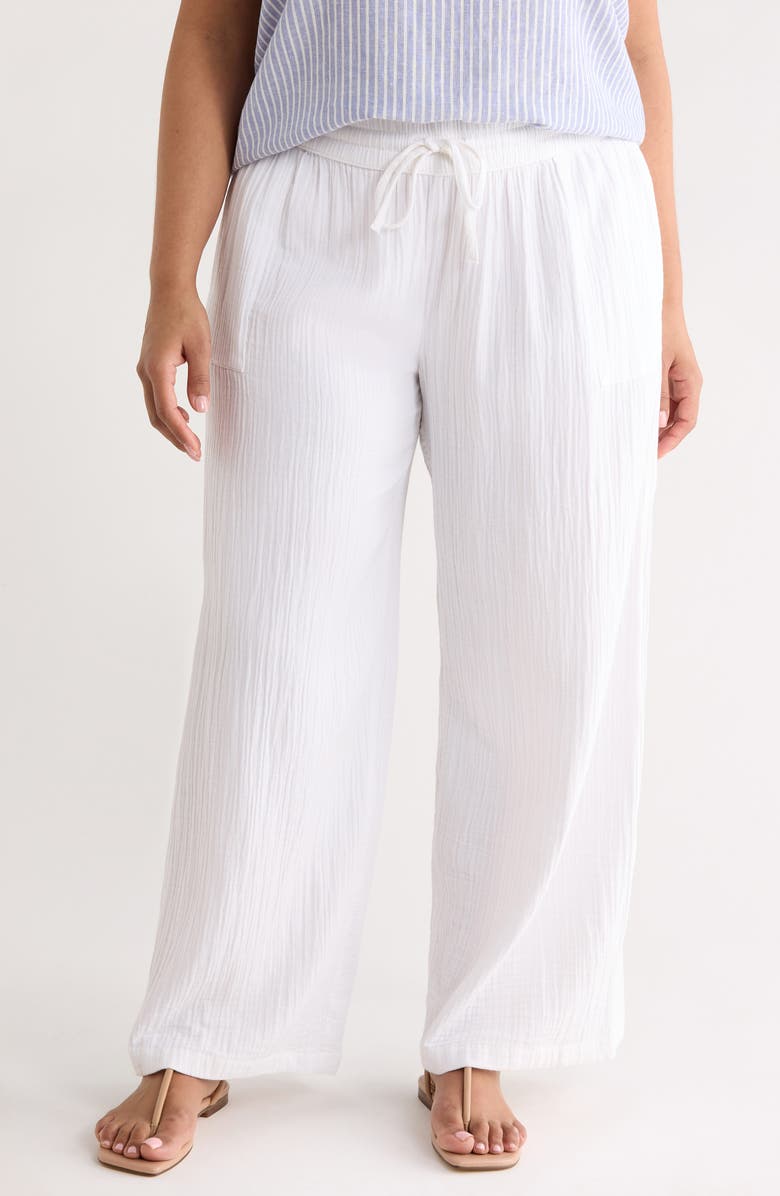 Caslon<sup>®</sup> Wide Leg Cotton Gauze Pants, Main, color, White