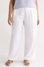 Caslon® Wide Leg Cotton Gauze Pants