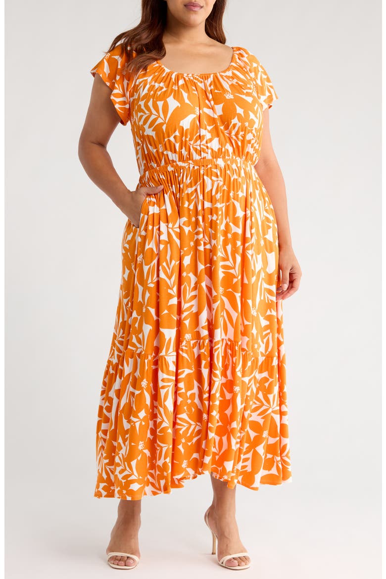 Liquid Jersey Maxi Dress, Main, color, PETAL PRINT IN ARANCIA