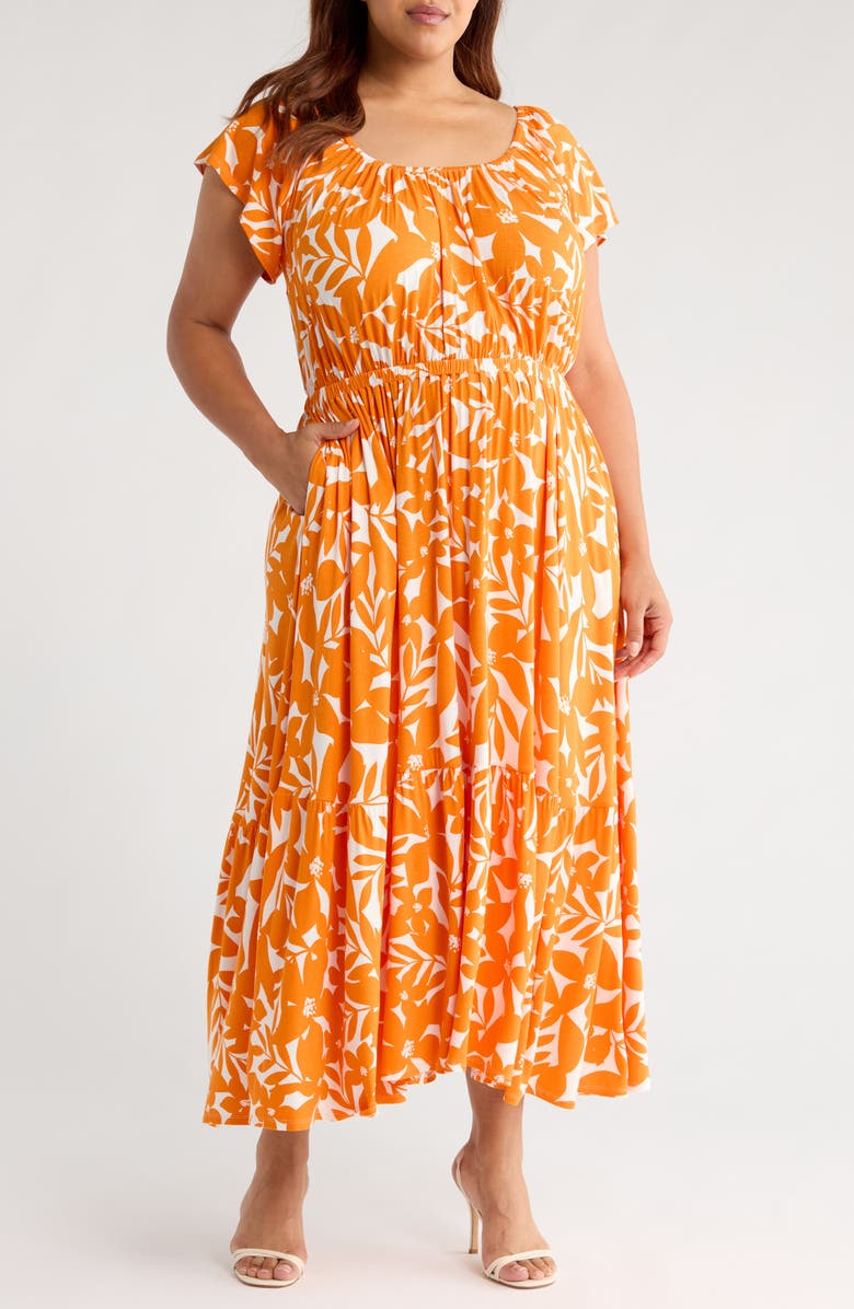 Universal Standard Liquid Jersey Maxi Dress, Main, color, Petal Print In Arancia