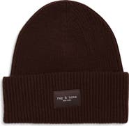 rag & bone Blake Logo Patch Wool Blend Rib Beanie