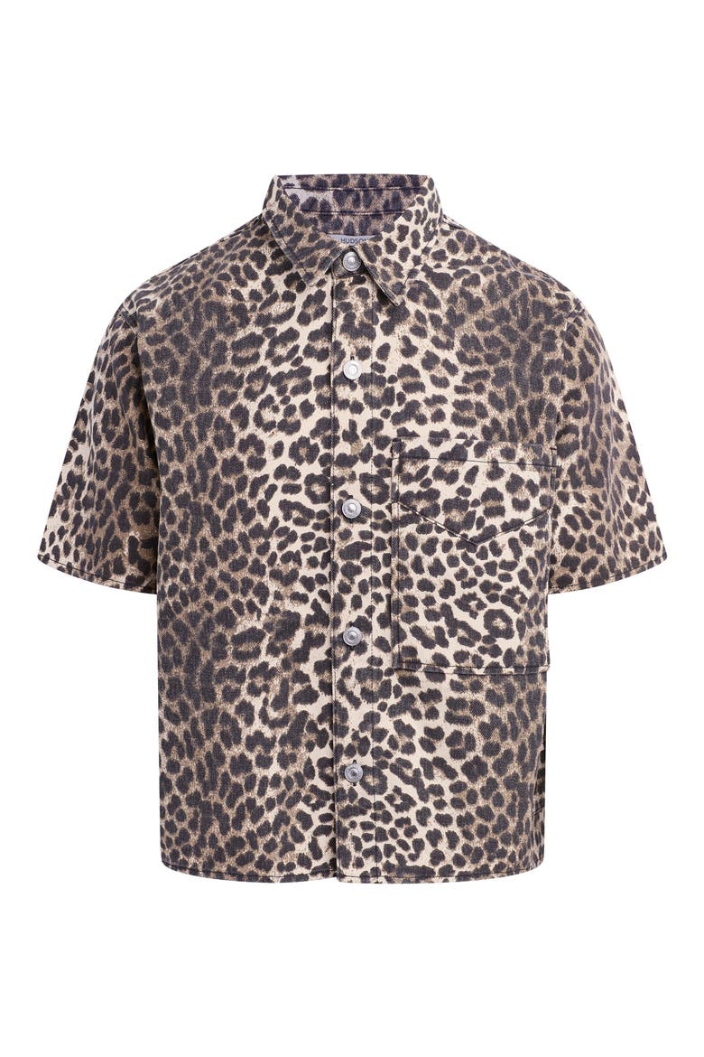 Rex Oversize Short Sleeve Cotton Poplin Button-Up Shirt, Alternate, color, CHEETAH