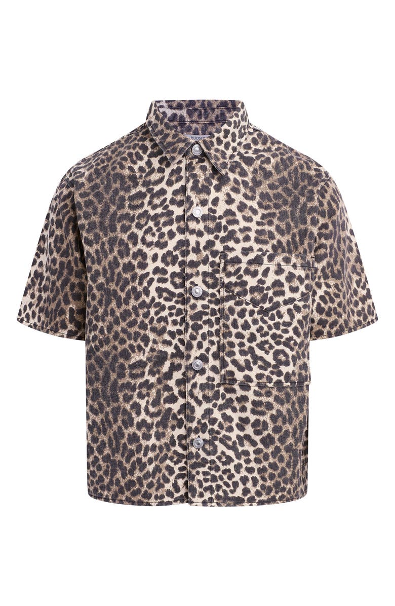 Hudson Jeans Rex Oversize Short Sleeve Cotton Poplin Button-Up Shirt, Alternate, color, Cheetah