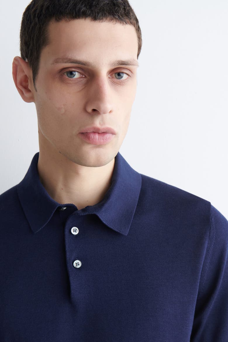 Slim Knitted Silk Polo Shirt, Alternate, color, BLUE
