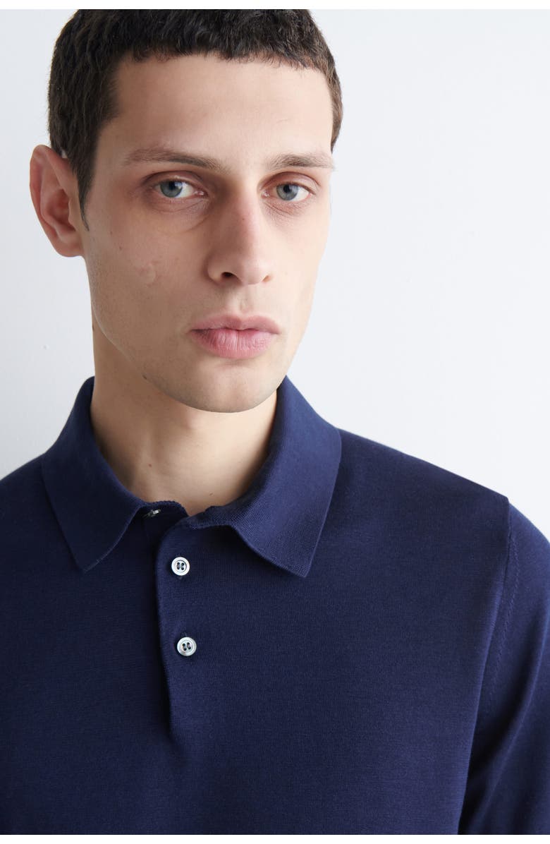 COS Slim Knitted Silk Polo Shirt, Alternate, color, Blue