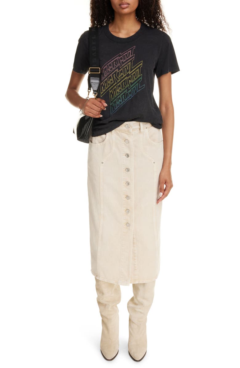 Isabel Marant Étoile Vandy Front Button Denim Midi Skirt, Alternate, color,