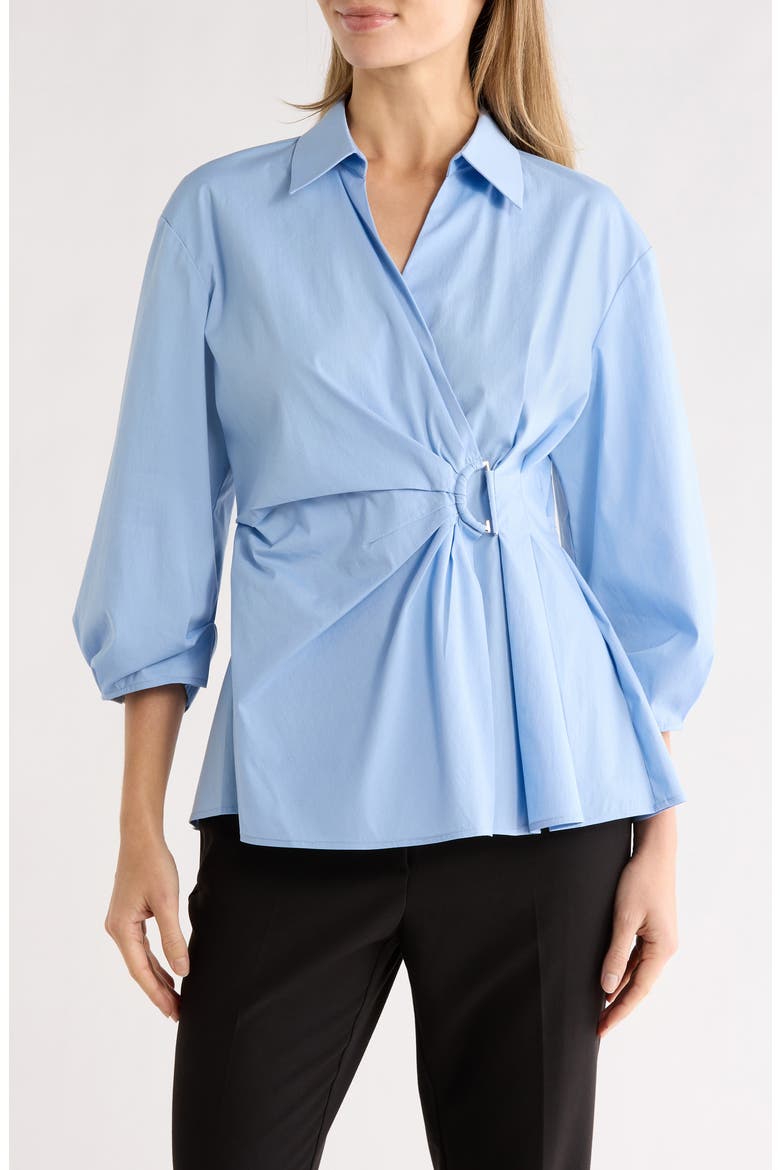 Draped D-Ring Faux Wrap Top, Main, color, LIGHT BLUE
