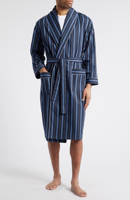 Majestic International Stripe Shawl Collar Cotton Robe In Stone