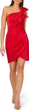 Adrianna Papell Bow One-Shoulder Satin Cocktail Minidress