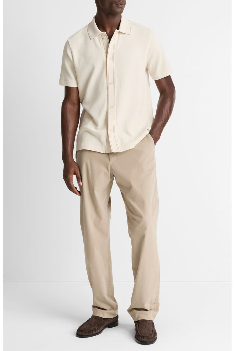 Short Sleeve Jacquard Cotton Knit Button-Up Shirt, Alternate, color, BONE/ RIVER SAND