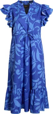 SUGARLIPS Emidora Floral Kiny Flutter Sleeve Cotton Midi Dress