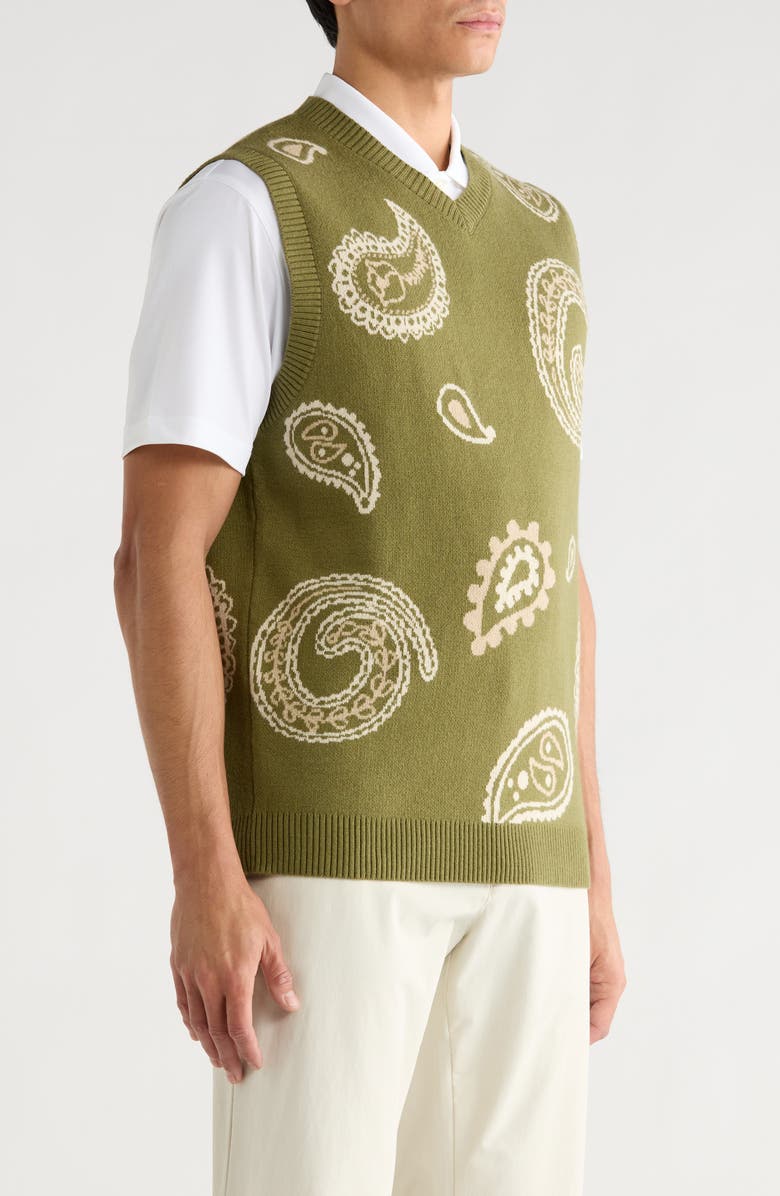Malbon Golf Paisley Sweater Vest, Alternate, color, Olivine
