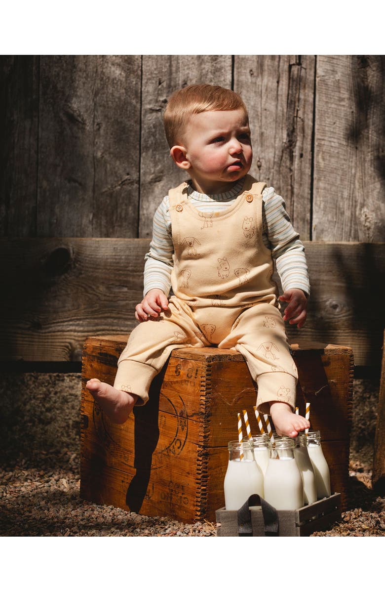 Deux par Deux Organic Cotton Allover with Overalls Set Dogs, Main, color, Beige