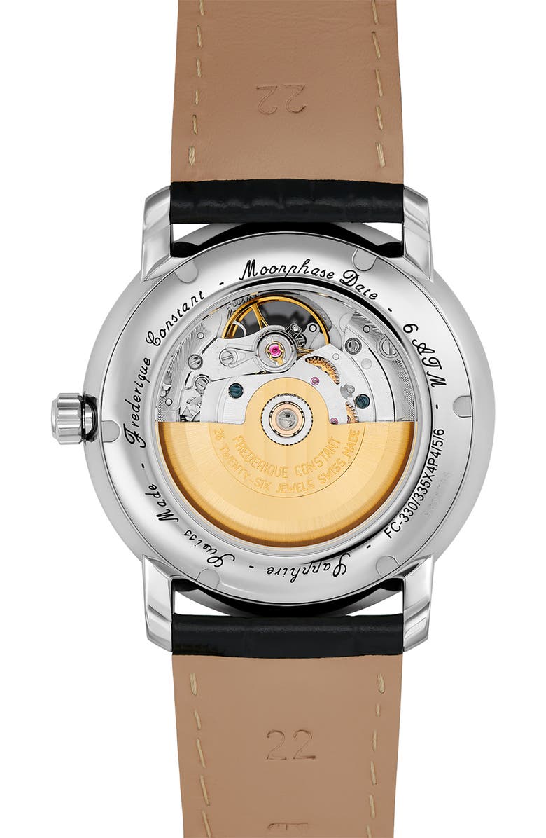 FREDERIQUE CONSTANT Classics Heartbeat Moon Phase Leather Strap Watch, 40mm, Alternate, color, Silver-Tone