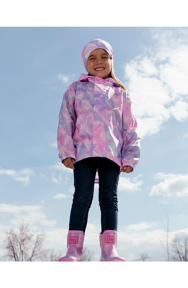 Deux par Deux Girl's Packable Windbreaker Printed Foil Pastel, Alternate, color,