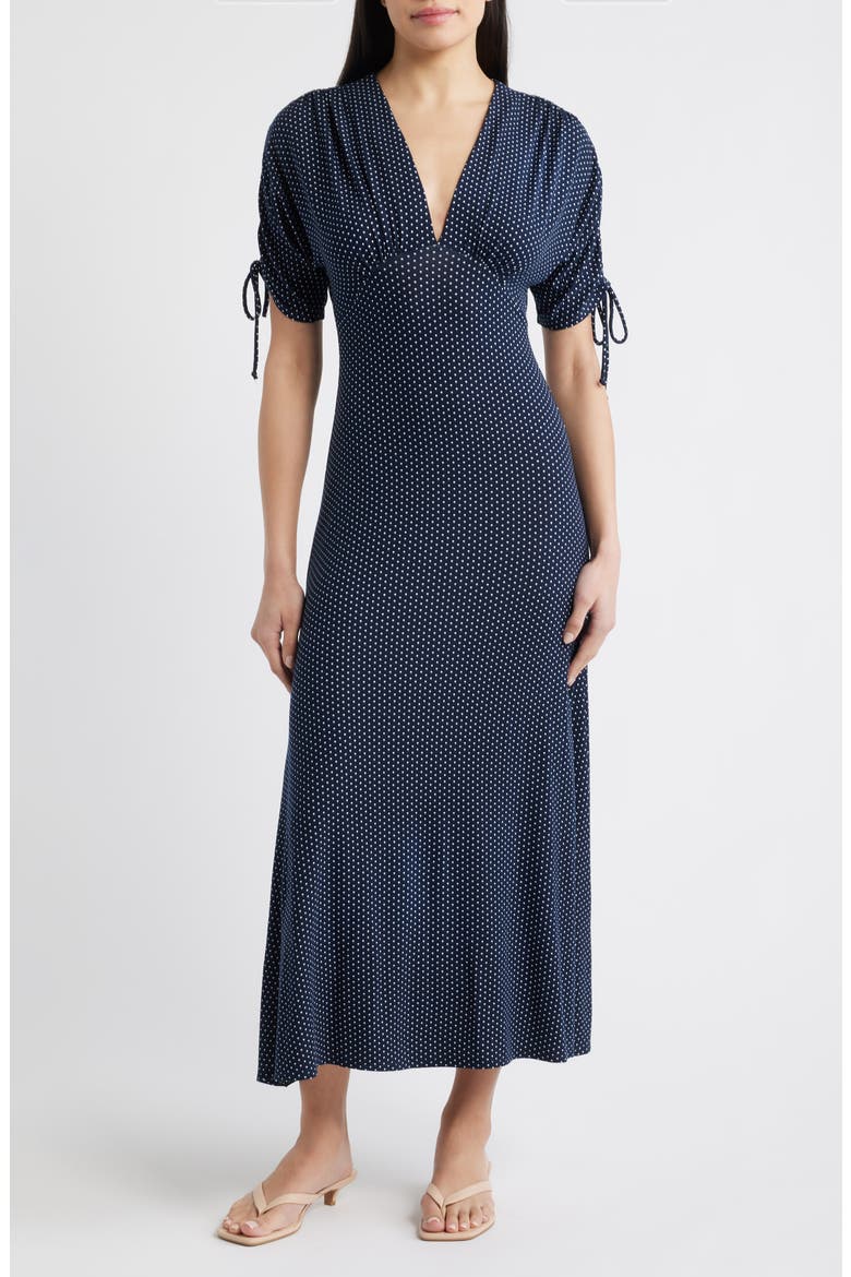 Ruched Sleeve Empire Waist Maxi Dress, Main, color, NAVY