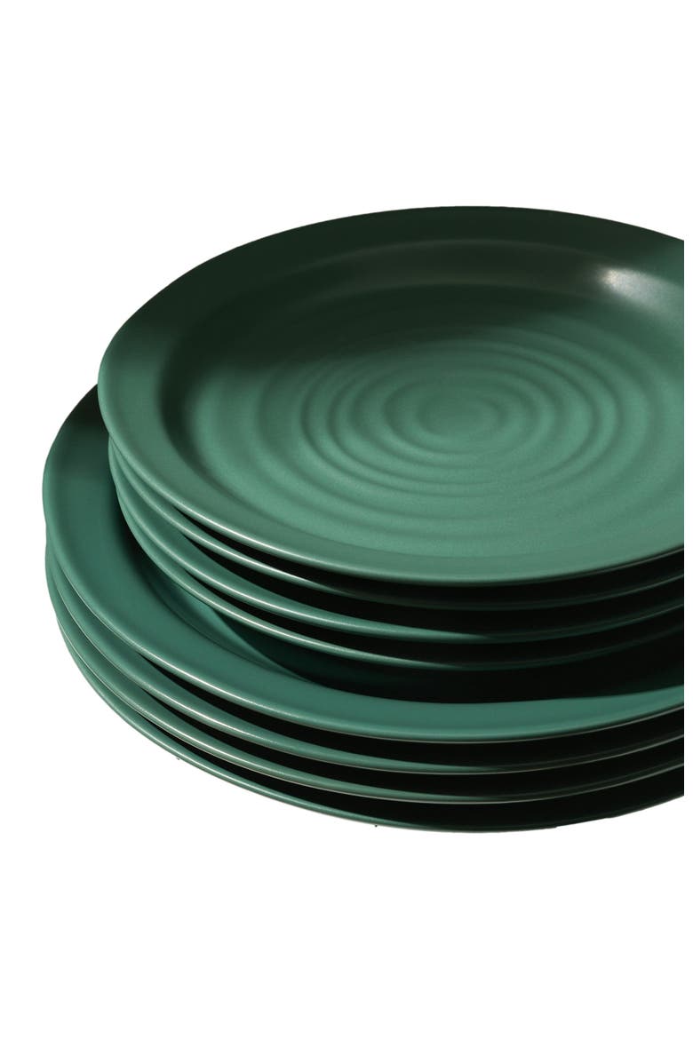 Orbit Stoneware 12-Piece Dinnerware Set with Pasta Bowls, Alternate, color, Green