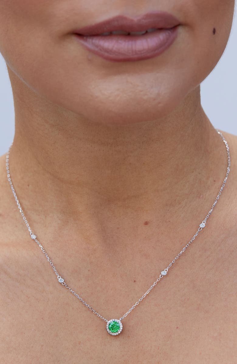 SAVVY CIE JEWELS Floral Faceted Cubic Zironia Halo Pendant Necklace, Alternate, color,