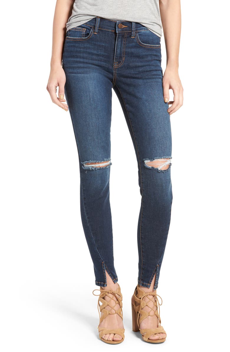 SP Black Slit Front Skinny Jeans, Main, color, 