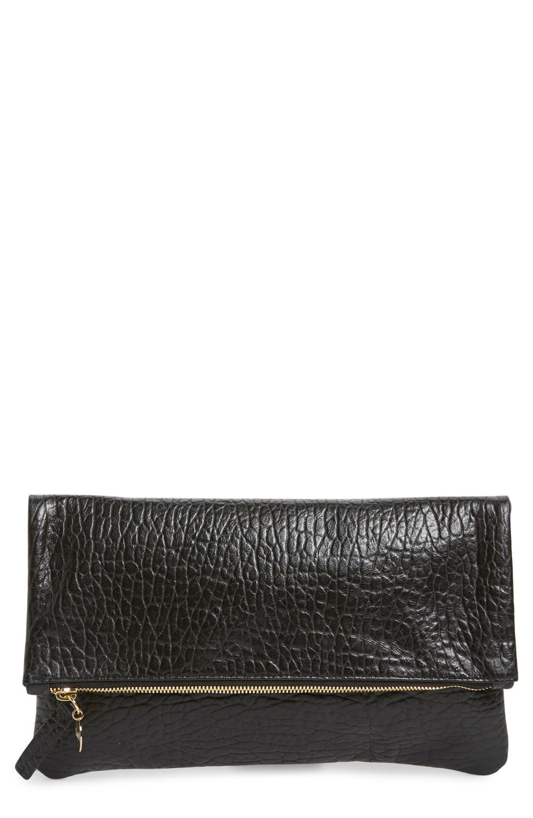 Clare V. Leather Foldover Clutch, Main, color, 