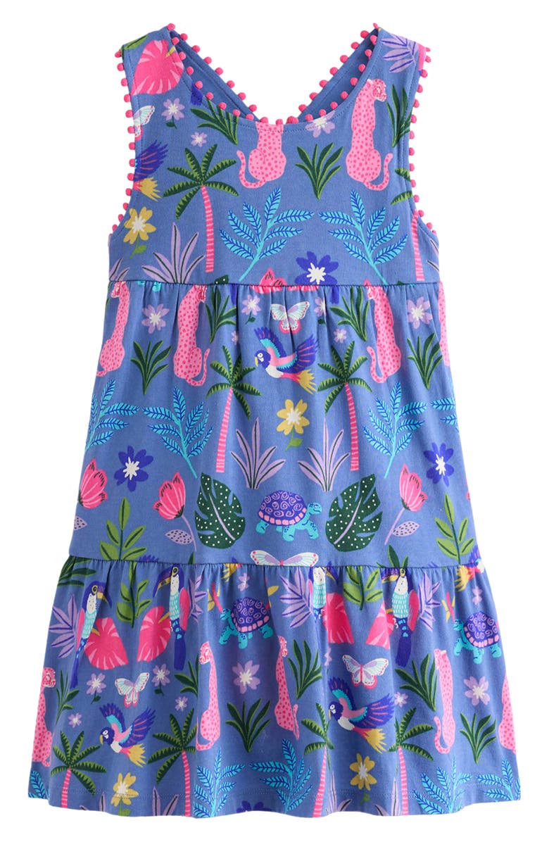 Mini Boden Kids' Cross Back Cotton Jersey Dress, Main, color, Harbour Animal Palm