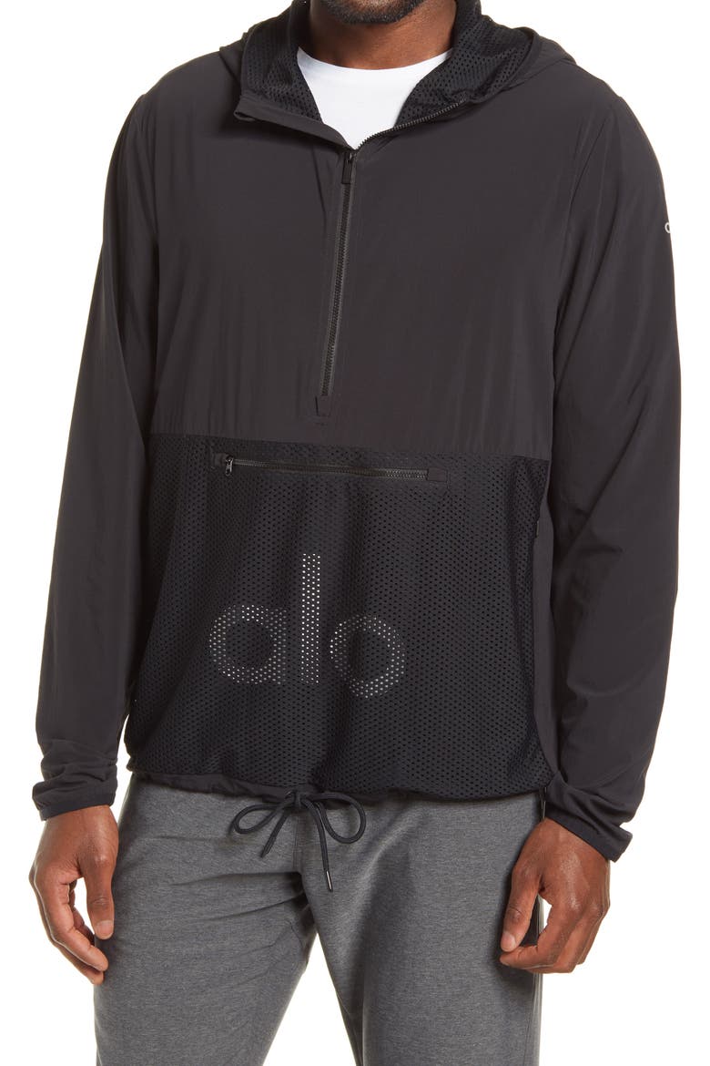 Airwave Hooded Pullover Men's Jacket, Main, color, BLACK