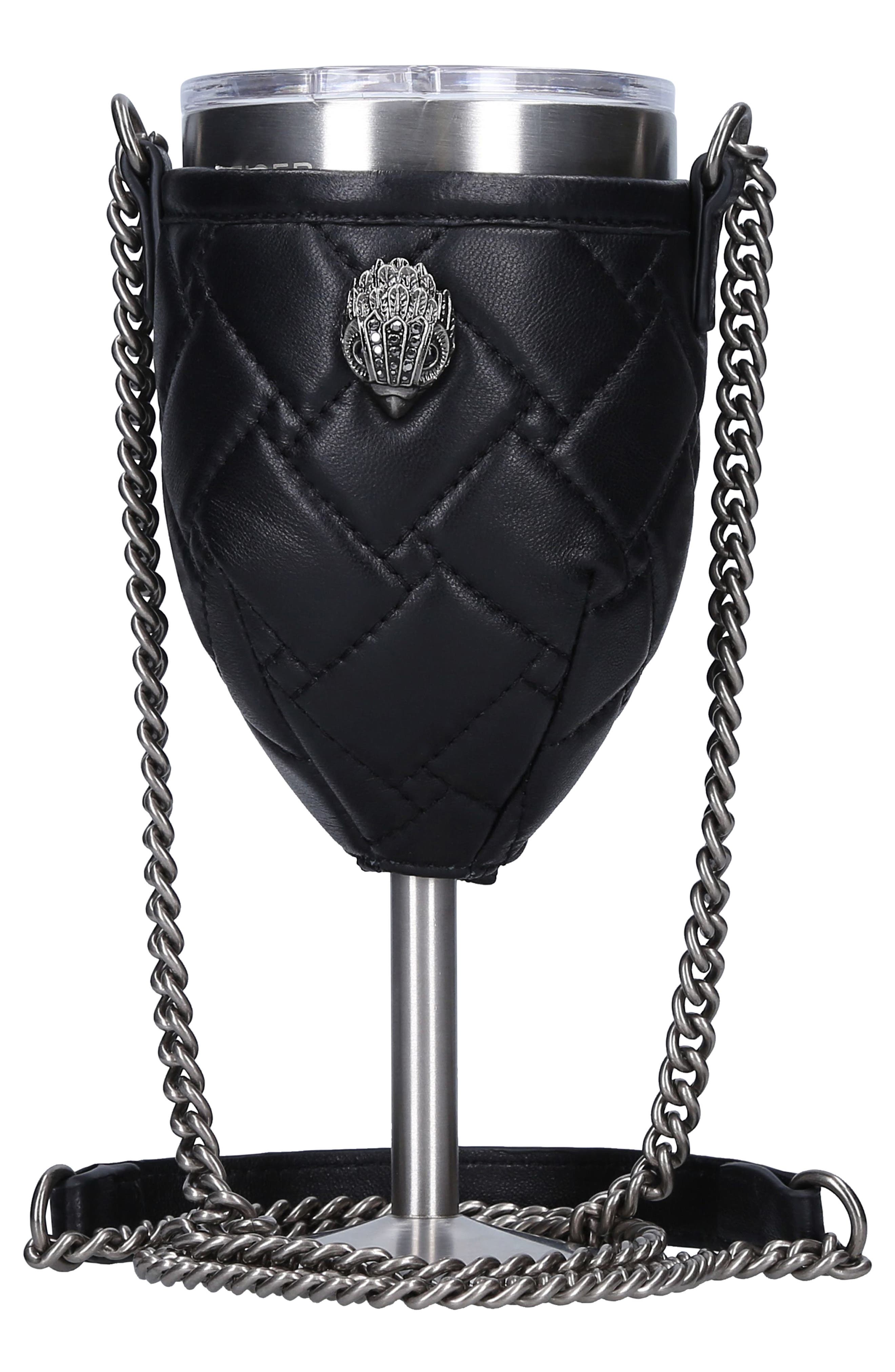 Kurt Geiger London Quilted Leather Crossbody Wine Glass Holder with Portable Wine Glass, Main, color, 