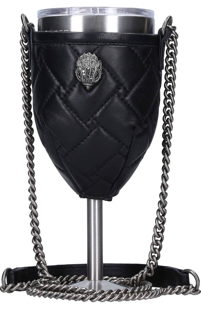 Kurt Geiger London Quilted Leather Crossbody Wine Glass Holder with Portable Wine Glass, Main, color,