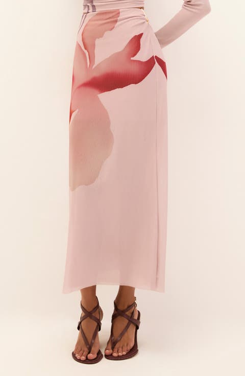 Amira Floral Print Mesh Maxi Skirt