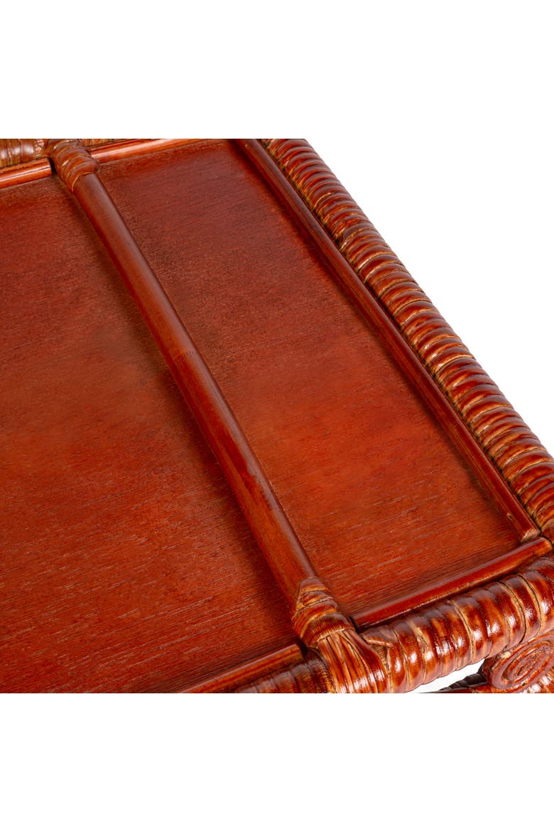 Baron Handcrafted Rattan/Wood Webbing Rectangular Woven Scroll Decorative Serving Tray with Handles, Alternate, color, Auburn