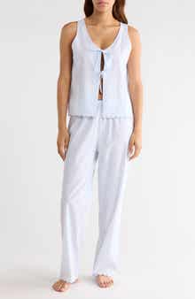 Stripe Scallop Edge Cotton Pajamas