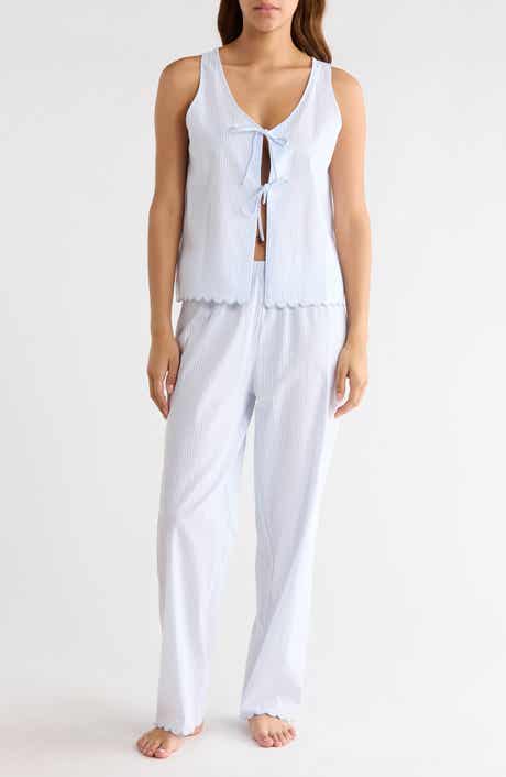 Stripe Scallop Edge Cotton Pajamas