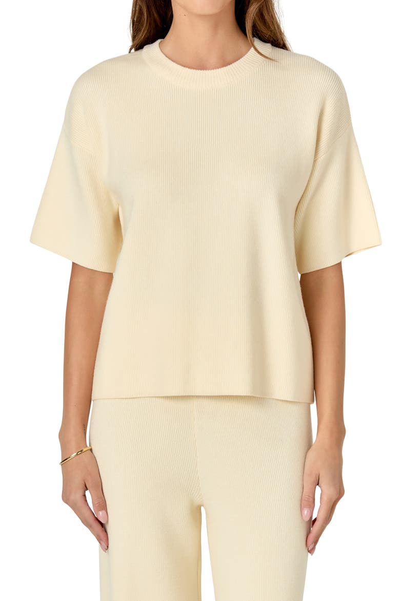 Rib Elbow Sleeve Sweater, Alternate, color, IVORY
