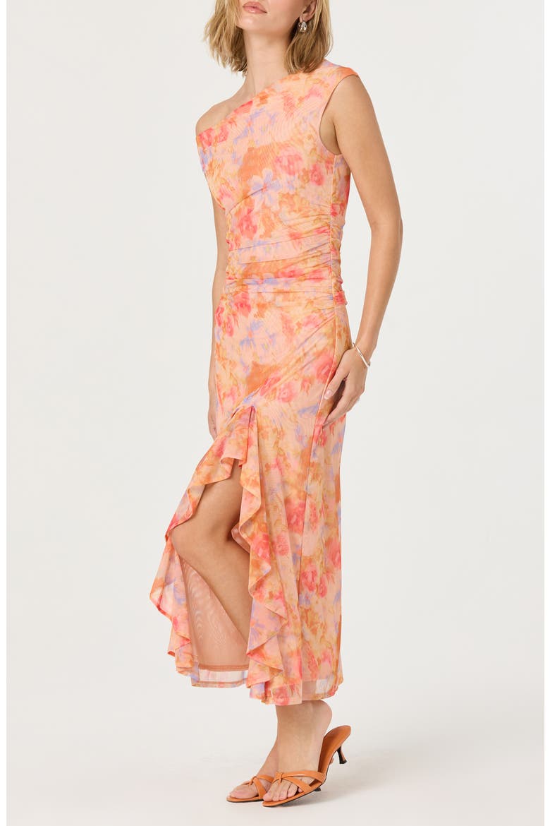 Ruched One-Shoulder Maxi Dress, Alternate, color, ORANGE MULTI FLORAL