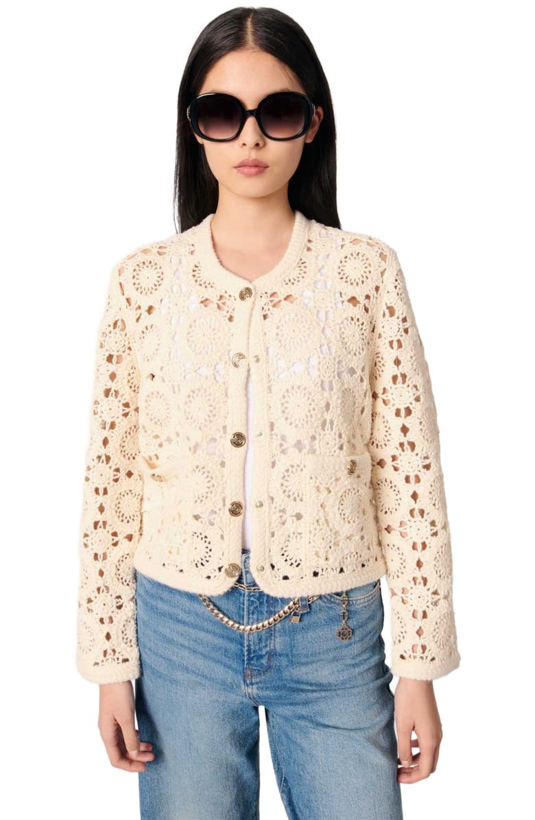 maje Crochet cropped cardigan, Alternate, color, Ecru